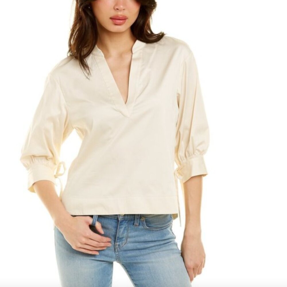Rebecca Taylor Cotton Twill V Neck Blouse